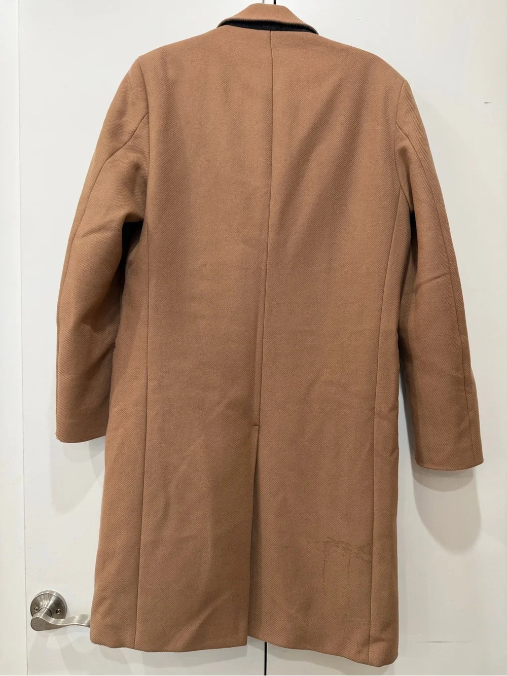 Theory Manroe Traceable Melton Wool Cashmere Overcoat Camel Men's Size S flawed